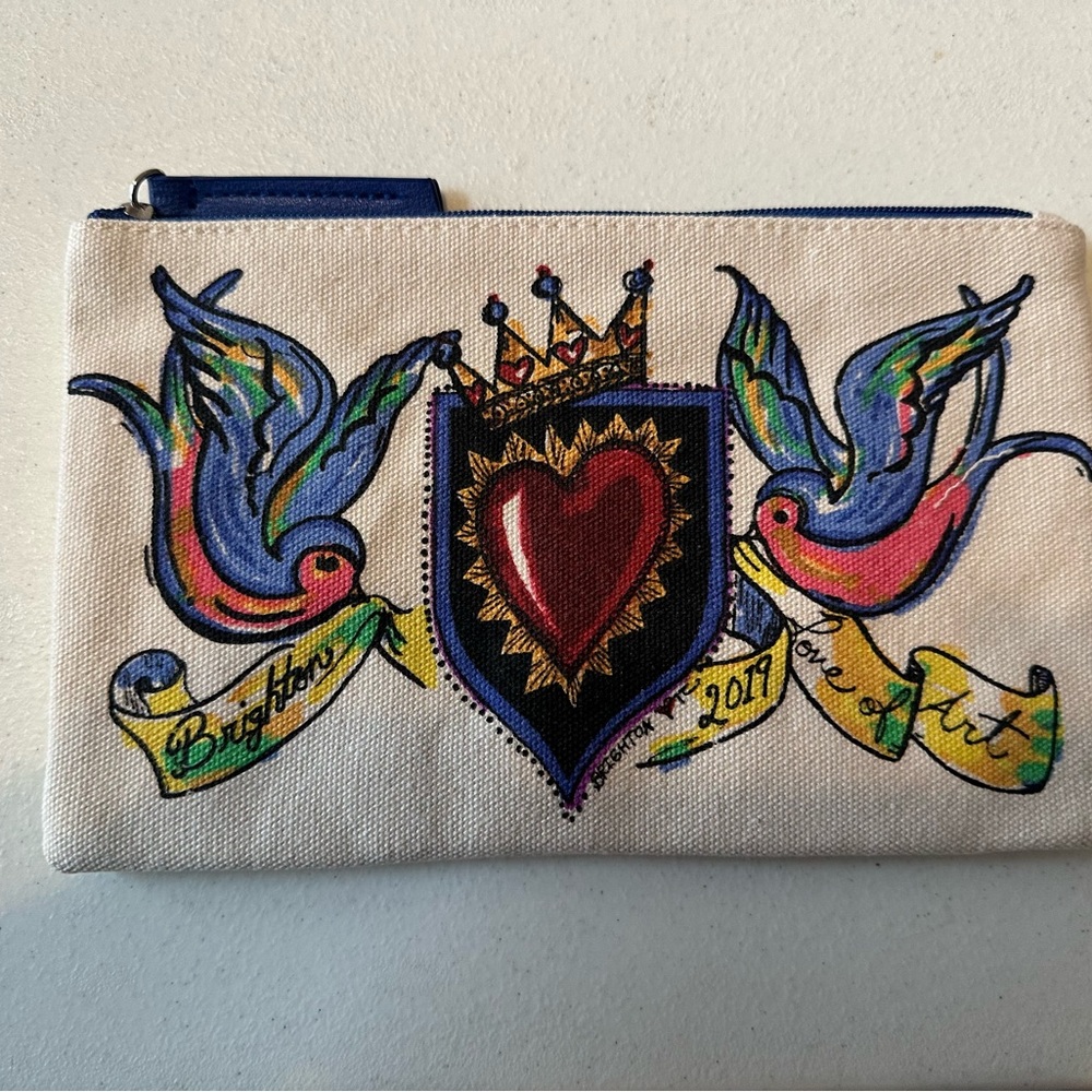 Brighton!  Zippered Canvas Pouch with Heart Design that says 2019.  Brand new.